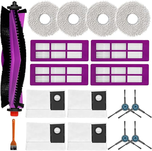 J15 Pro Ultra Replacement Parts Accessories Compatible with Eureka J15 Ultra Robot Vacuum Cleaner, Including 1 Main Brush, 4 Hepa Filters, 4 Mop Pads, 4 Dust Bag, 4 Side Brushes