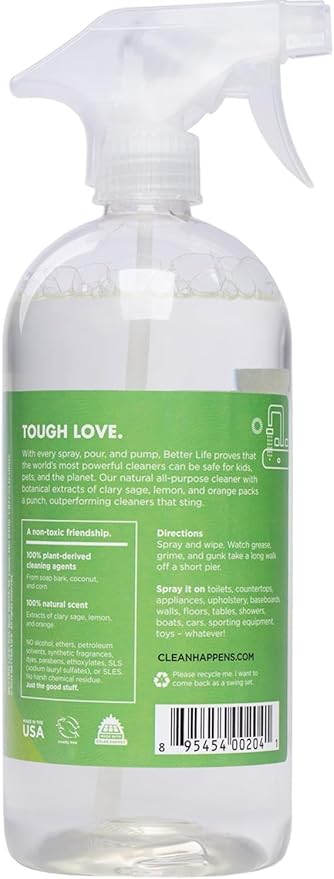 Better Life 32 Oz All Purpose Cleaner 2 Scents- Clary Sage & Citrus + Unscented