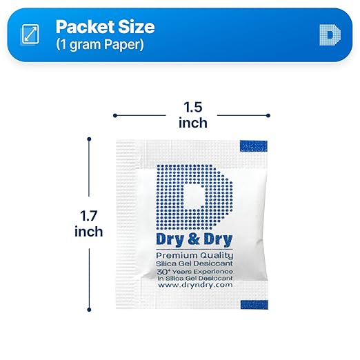 Dry & Dry 1 Gram [500 Packets] Silica Gel Packets Desiccants, Silica Packets - Rechargeable Moisture Absorbers for Food Storage, Electronics, 3D Filament & Safes