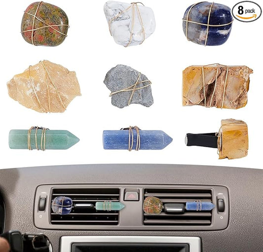 DICOSMETIC 8Pcs Crystal Car Vent Clips Irregular Gemstone Vent Clips Natural Stone Car Decoration with Clip Cars Air Freshener Clip with Iron Wire for Women Men