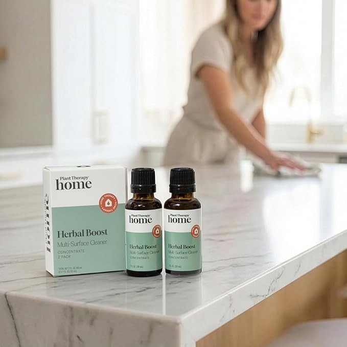 Plant Therapy Herbal Boost Multi-Surface Cleaner Concentrate 30 mL 2-Pack Plant-Powered Formula for an Effortless Natural Clean, Zesty, Herbal Scent That Refreshes Every Room, Tough on Messes