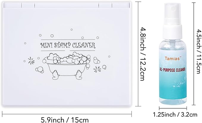 Briartw Stamp Cleaning Kit:White Stamp Scrubber & All-Purpose Stamp Cleaner Spray | Dual-Sided Cleaning Pad for Rubber, Clear, Cling & Foam Stamps | Complete Care for Water-Based & Permanent Inks