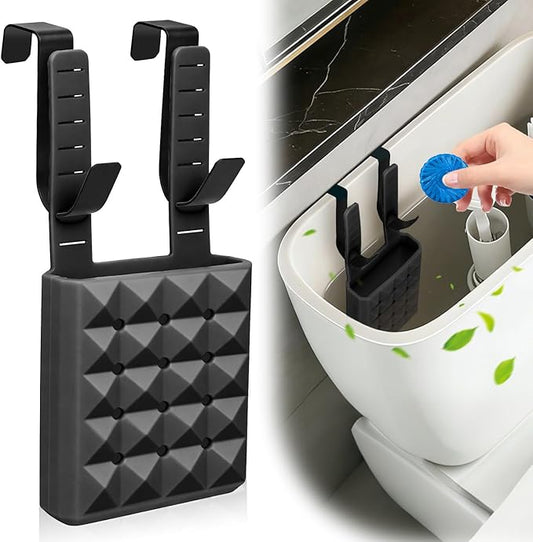 Adjustable Toilet Tank Cleaning Tablet Holder-Hanging Silicone Basket Carrier with Rustproof Hooks for Bowl Cleaner & Bleach Tablet Case Pouch Organizer, Accessory Fit Up to 7" Water Level