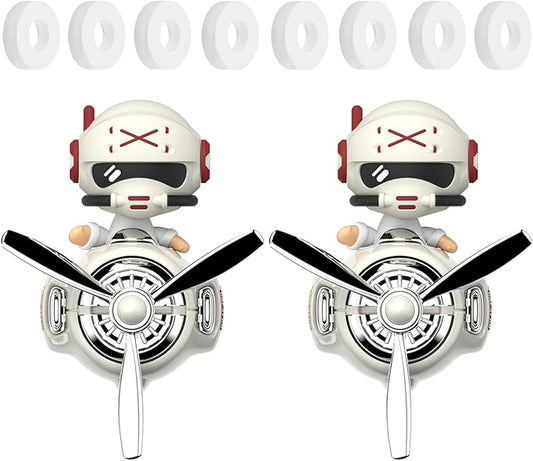 2Pcs Car Air Fresheners, Cute Bear Pilot Automotive Air Outlet Creative Car Perfume Diffuser, Automotive Accessories Air Vent Decoration with 8 Fragrant Tablets (White 1+White 1)