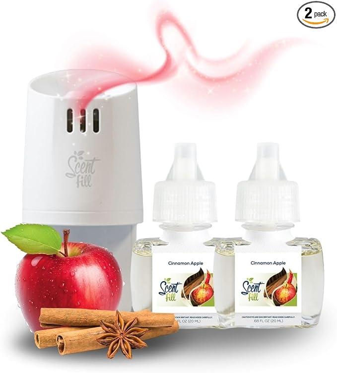 Scent Fill Cinnamon Apple Plug in Air Freshener, Scented Oil Refills, 2 Refills + Diffuser