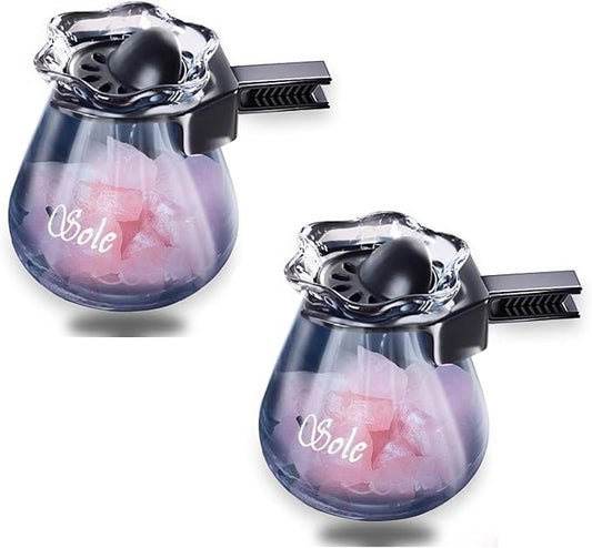 Car Diffuser Glass Bottles with Crystals Natural Stone for Spreading Essential Oils,Blue Lotus Design Glass jar as air freshener Vent Clip,car Vent Decor Accessories Pack of 2 (Pink + Pink)