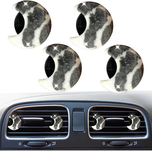 4 Pcs Crystal Moon Air Vent Clips, Quartz Moon Style Car Air Fresheners, Cute Car Decoration & Interior Decor Accessories for Women & Men (White Black)