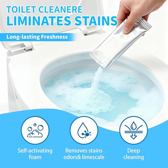 Toilet Cleaner Foam- Self Activating Cleaning Powder, Septic-Safe Powerful Foaming Toilets Bowls Cleaner, Deep Cleaning (6 Bags Each 30g)