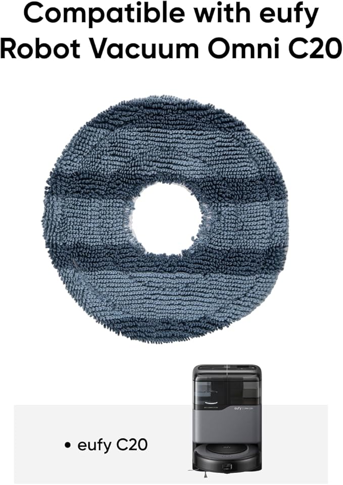 eufy Official Accessories, 2-Pack Vacuum Mop Replacement Pads, Compatible C20 Omni, Washable and Reusable Soft Mopping Pad Parts Accessories