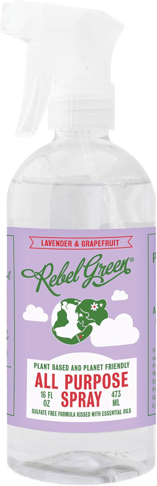 Rebel Green Natural All-Purpose Cleaning Spray - Derived Multi-Surface Cleaner with Essential Oils for Kitchen, Bath, Countertops and More - Lavender & Grapefruit Scent - 16 oz - 1 Pack