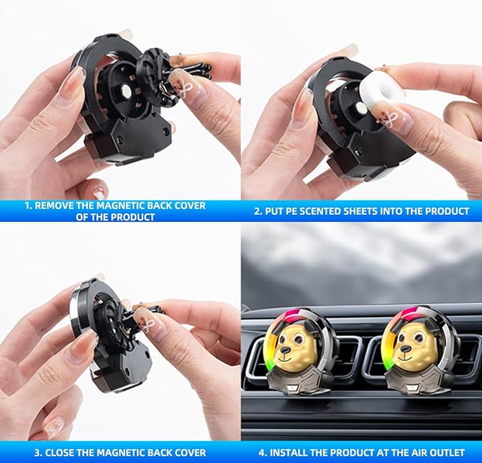 Cartoon Dog Cute Air Freshener for Car,7 Colors Air Vent Clips Car Decorations with 5 Dynamic Lightings,Voice Control,USB Charging Cute Vent Clips Car Accessories