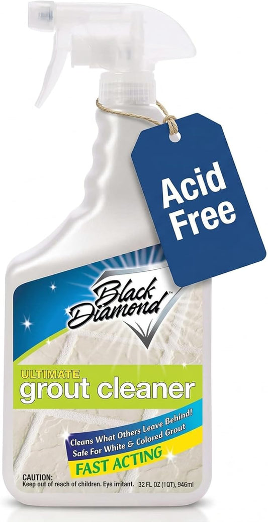 Black Diamond Stoneworks Ultimate Grout Cleaner for Tile Floors — Acid-Free Deep Cleaner Removes Grease, Dirt & Soap Scum Without Damaging Grout — Safe for Marble and All Natural Stone (1-Quart)