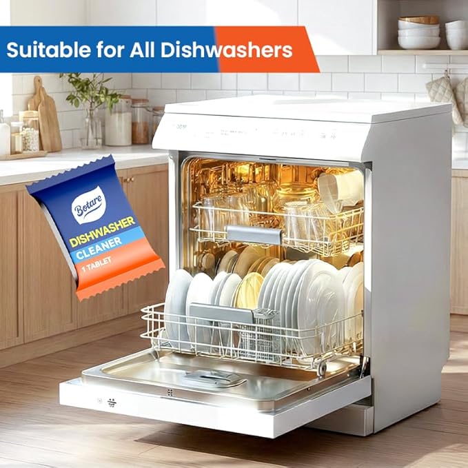 Dishwasher Cleaner And Deodorizer-30 Pack Cleaning Tablet-15 Month Suply for Heavy Duty Dish Washer Machine, Non Toxic for Dish, Septic Safe& Smell Remover, Lemon Scent