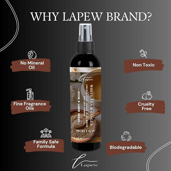 Lapew Room & Linen Spray | Fragrance Mist for Home, Car & Office | Fabric & Air Freshener | Neutralizing Mist | Made in USA | White Tea & Ginger
