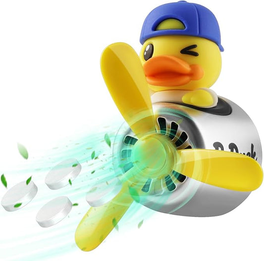 Car Air Freshener Yellow Duck Pilot Car Diffuser Rotating Propeller Automotive Auto Vehicle Air Outlet Fan Creative Car Perfume Fragrance Decoration Comes with 4 Fragrant Tablets
