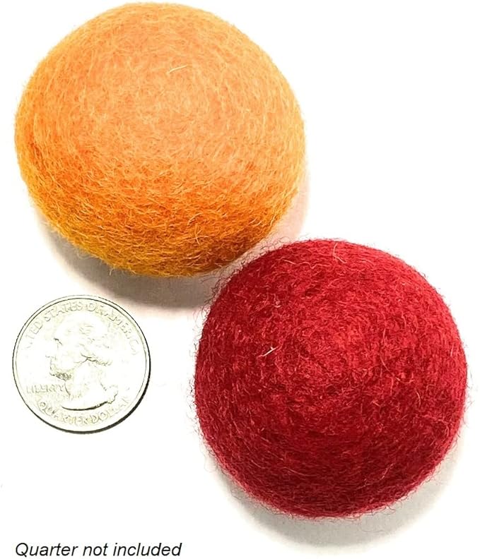 Rainbow Large Felt Balls | Montessori Wool Pom Poms for Baby, Crafts, Cats, Essential Oils, Felting & Garland | 7 ROYGBIV Colors | 4 CM (1.75-2") Jumbo Size | Muslin Storage Bag