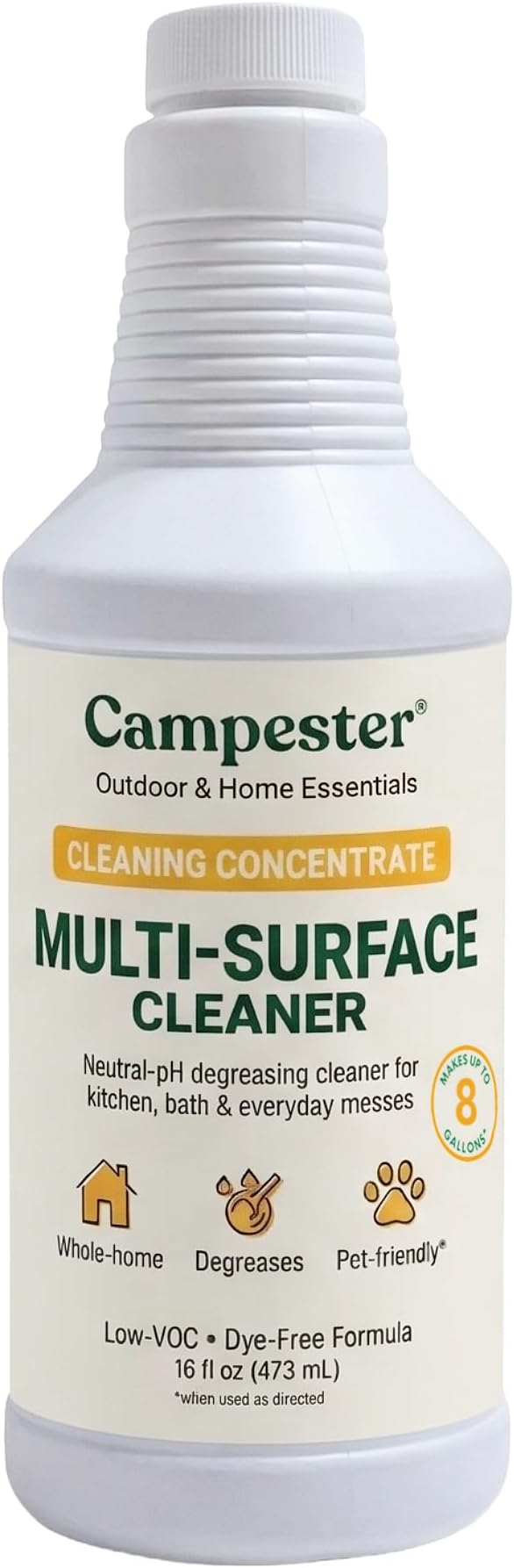 Campester Multi-Surface Cleaning Concentrate (16 oz) – Neutral-pH Degreasing Cleaner for Kitchen, Bath & Home – Low-VOC, Dye-Free, Makes Up to 8 Gallons