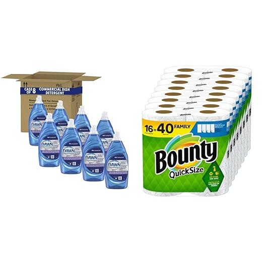 Dawn Professional Dishwashing Liquid Soap Detergent, Bulk Degreaser Removes Greasy Foods from Pots, Pans and Dishes in Commercial Restaurant Kitchens, Regular Scent, 38 oz. (Case of 8) and Bounty Quick-Size Paper Towels, White, 16 Family Rolls = 40 Reg...