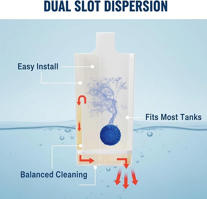 Toilet Tank Tablet Holder, 2 Pack Clip-On Toilet Cleaner Tablet Dispenser Box with Bottom Water Ports for Even Dispersion