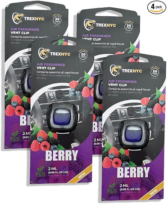 Car Air Fresheners Vent Clips, Essential Car Odor Eliminator, Perfect Scented Car Accessories, For Long Lasting Fragrance up to 30 days, 0.07 FL.OZ (Berry, 4 Packs)