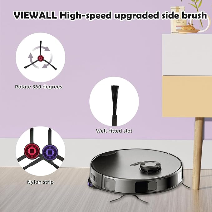 18 Pack E10s Accessories Kit Replacement Compatible with Eureka E10S / E20 Plus Robot Vacuum Cleaner, 1 Main Roller Brushes, 8 Side Brushes, 4 Hepa Filters, 4 Mop Pads,1 Cleaning Brush