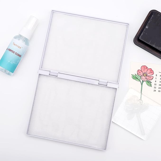 Briartw Stamp Cleaning Kit:White Stamp Scrubber & All-Purpose Stamp Cleaner Spray | Dual-Sided Cleaning Pad for Rubber, Clear, Cling & Foam Stamps | Complete Care for Water-Based & Permanent Inks