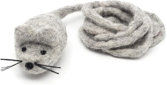 Glaciart One Felt Mouse Cat Toy – Soft Fuzzy Enrichment 100% Natural Wool - Interactive Catnip Play Cat Toy Set - Safe for Pets, Non-AZO Colored Dyes - 42” Long
