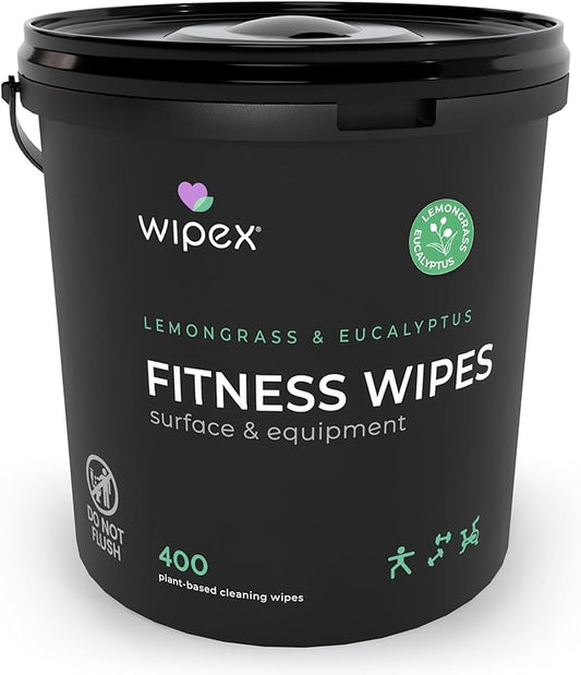 Wipex Yoga Mat Cleaner Wipes, EWG Verified, 400 Ct Plant-Based Lemongrass, Eucalyptus & Vinegar Wipes for Gym & Fitness Equipment & All Purpose Gym Cleaning - Safe for Peloton Bikes & Treadmills