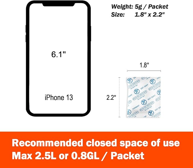 5g x 40 Packs Fonday Food Grade Silica Gel Desiccants Packs Moisture Absorbers Dehumidifier for Food Storage, Electronics, 3D Filament & Safes