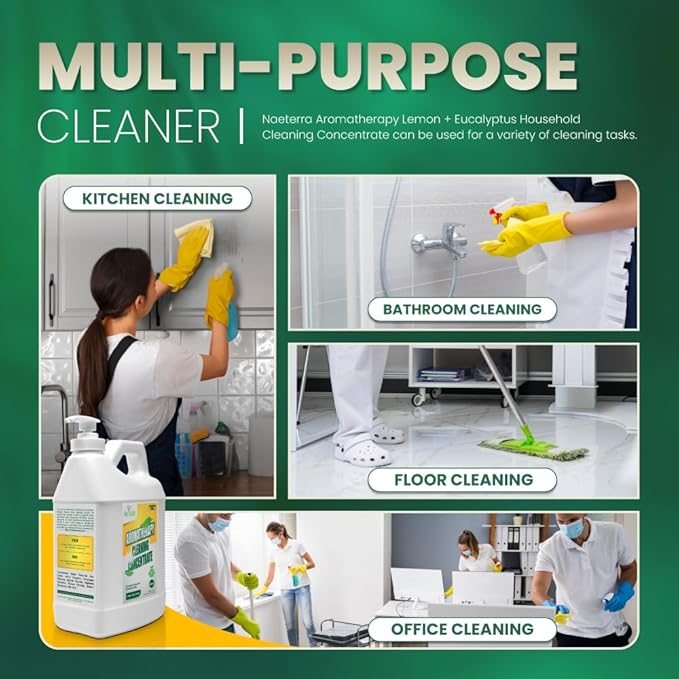 Naeterra Aromatherapy Cleaning Concentrate – Lemon & Eucalyptus | Ultra-Concentrated, Plant-Based Household Cleaner | Half Gallon Makes 24 Gallons | Non-Toxic & Biodegradable