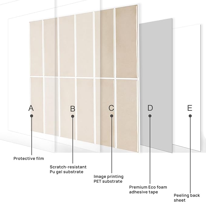 Peel and Stick Tile，New Upgrade Thicker Design Self Adhesive 12" x 12" Large Premium Peel and Stick Backsplash for Kitchen (Beige).