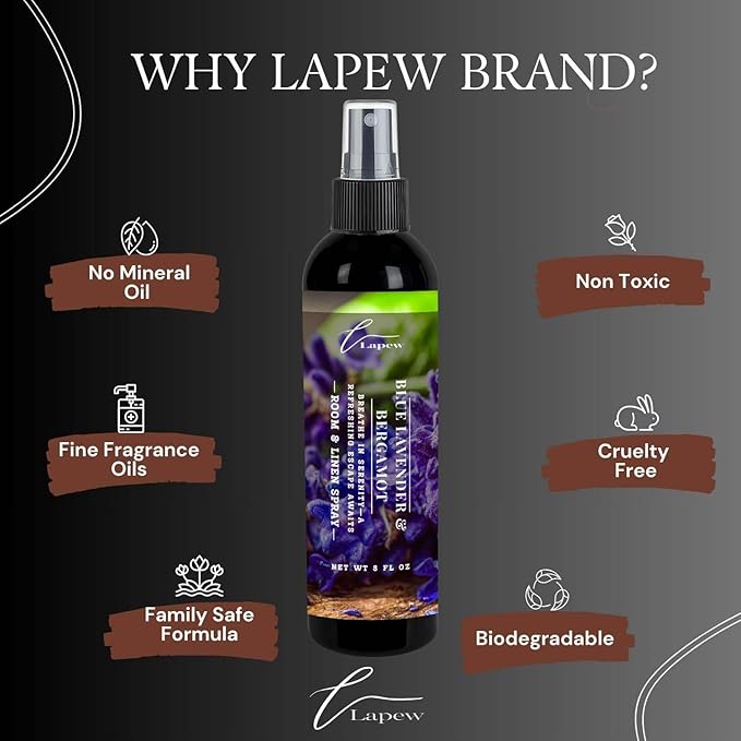 Lapew Room & Linen Spray | Fragrance Mist for Home, Car & Office | Fabric & Air Freshener | Neutralizing Mist | Made in USA | Blue Lavender & Bergamot
