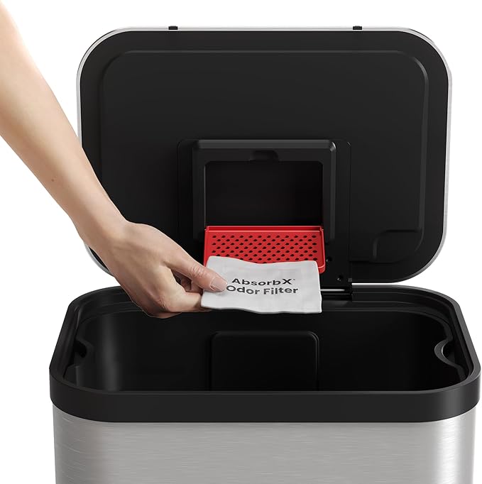 iTouchless AbsorbX 3-Pack Trash Can Odor Filter, All-Natural Activated Charcoal Deodorizer for 8 Gallon and Larger iTouchless Trash Cans with Filter Compartment