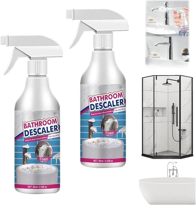 Bathroom Descaler Cleaner, Powerful Stubborn Stains Cleaner, All-Purpose Bathroom Descaler Foam Spray for Bathroom Toilet Bath Shower Glass Cleaner (1, 2pc)