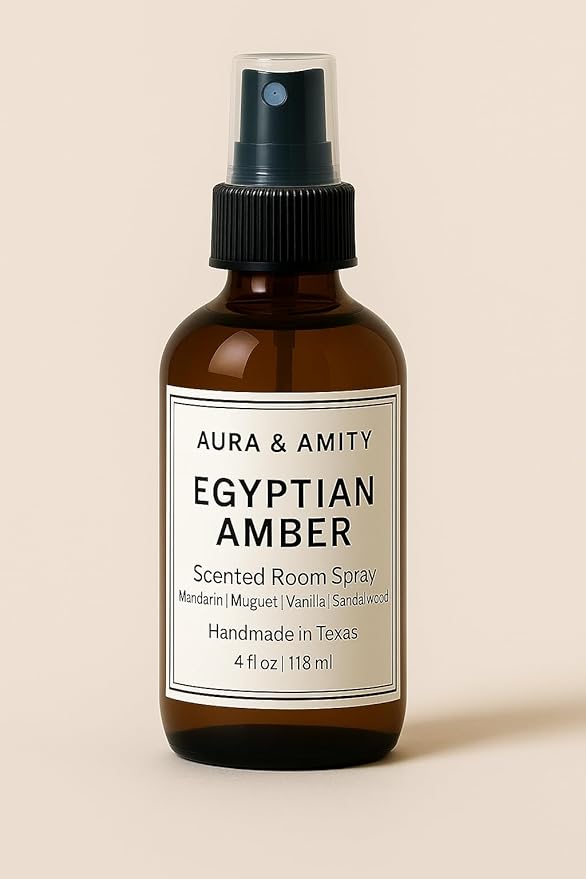 Aura & Amity Premium Room & Linen Spray – Handmade Luxury Fabric & Home Fragrance Mist, Long-Lasting & Eco-Friendly (Egyptian Amber)