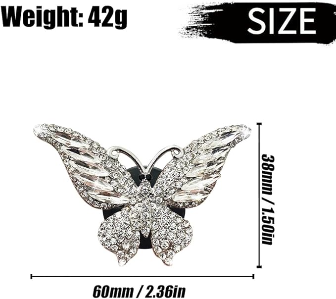 MiOYOOW 2PCS Butterfly Air Vent Clips, Mini Metal Car Air Fresheners, Rhinestone Car Interior Decorations, White, Pink, Blue, Natural Scent