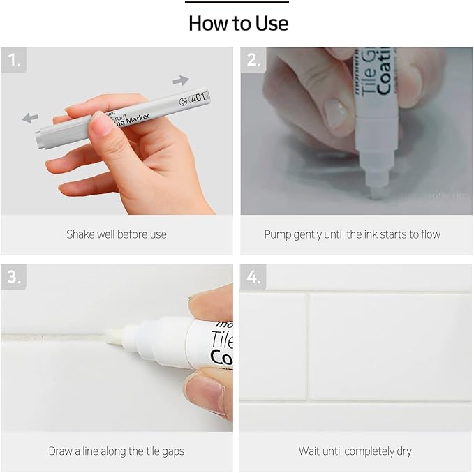 MONAMI Tile Grout Coating Marker 401, Chisel Tip (1.5~4mm), Repair Marker with Replaceable Nib Tips to Restore Grout Lines, Beige, 1 Marker + 2 Extra Tips