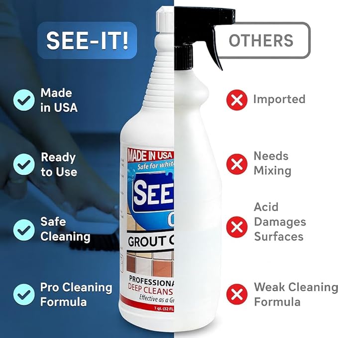 SEE-IT! Grout & Tile Deep Cleaner Brightener & Heavy-Duty Stain Remover Acid-Free Safe for Ceramic, Porcelain, Marble, Stone - 32 fl. oz.