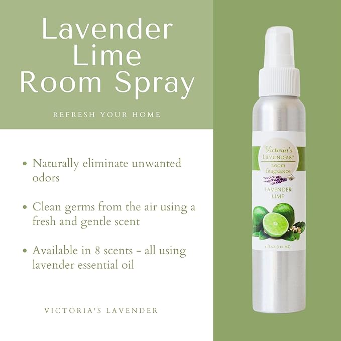 Victoria's Lavender Room Fragrance Spray - Air Freshener & Odor Eliminator - Lavender Lime Spray - Luxury Essential Oils Scent for Home & Bathroom - Aromatherapy Relaxation - 1 Pack, 4 fl oz