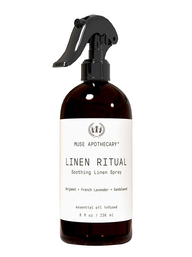 Muse Apothecary Linen Ritual - Aromatic, Soothing, and Relaxing Linen Mist, Laundry and Fabric Spray - Infused with Aromatherapy Essential Oils - 8 oz, Bergamot + French Lavender + Sandalwood