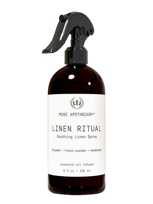 Muse Apothecary Linen Ritual - Aromatic, Soothing, and Relaxing Linen Mist, Laundry and Fabric Spray - Infused with Aromatherapy Essential Oils - 8 oz, Bergamot + French Lavender + Sandalwood