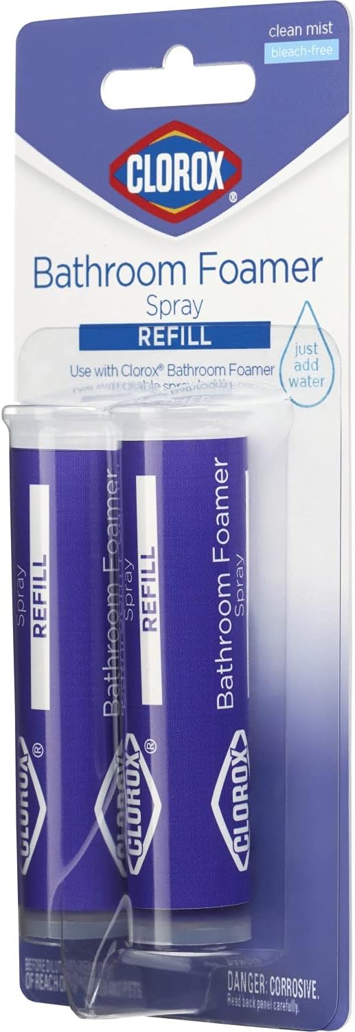 Clorox Bathroom Foamer Refill Cartridge Bathroom Foamer Reusable Spray Bottle, Household Essentials, Two Refill Cartridges, 0.66 Ounces (Package May Vary)
