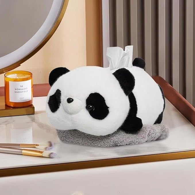 Plush Tissue Box Holder Cartoon Tissue Box Cover Decorative Tissue Holder Napkin Dispenser with Bamboo Charcoal Air Purifying Bag Design for Car Home