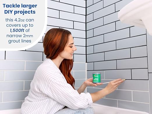 Grout Pen Black Grout Paint: Waterproof Tile Paint Grout Refresh Restorer for Floor, Kitchen & Bathroom Shower Tiles - Black - Can Size for Larger Projects - 125ml (4.2oz)