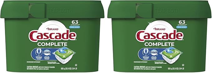 Cascade Complete Dishwasher Pods, ActionPacs Dishwasher Detergent, Fresh Scent, 63 Count (Pack of 2)