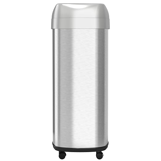 iTouchless 16 Gallon Open Top Kitchen Trash Can Recycling Bin with Wheels and Double Odor Filters Oval Commercial Stainless Steel 60 Liter Trashcan for Home Office Work Bedroom Livingroom Garage