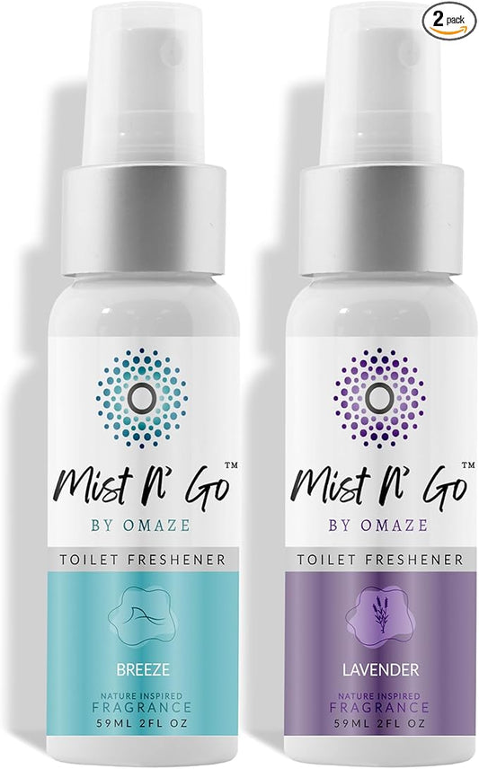 Mist N??Go by Omaze Travel Bathroom Spray for Toilet Spray Odor Eliminator - Travel Toilet Spray for Bathroom Air Freshener Spray for Bathroom Deodorizer - Popular Mix, Regular Size (2oz x2)