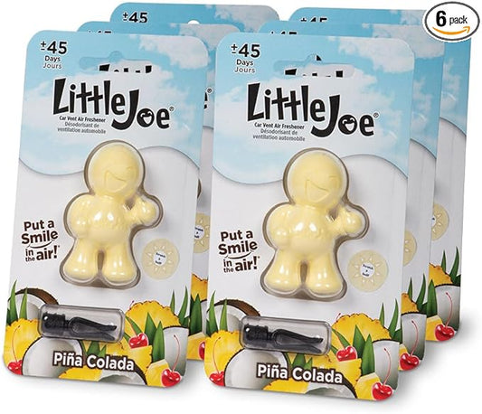 Little Joe 96412-6PK Pina Colada Scent Car Air Freshener Vent Clip, Fights Odors for up to 45 Days, Long-Lasting Freshness, Cute Car Odor Eliminator, Pack of 6