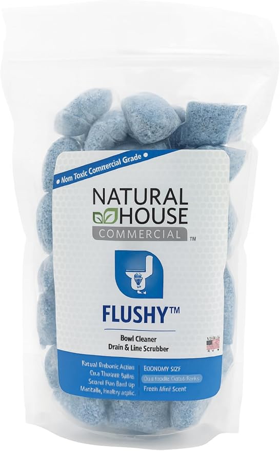 Natural House Flushy - Probiotic Toilet Bowl Cleaner Pods - Septic Safe - Removes Hard Water Stains - Fresh Mint Scent - 20 Pack