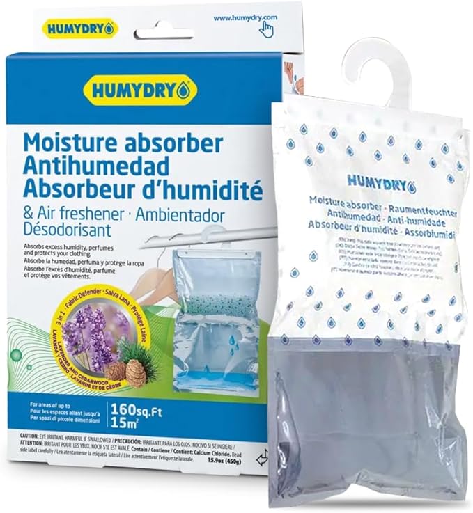 HUMYDRY Hanging Moisture Absorber Bags, 12 Count Lavender and Cedar 15.9 Oz, Dehumidifiers for Closets Wardrobes Storage Areas, Non Electric Humidity Absorbers for Small Enclosed Spaces